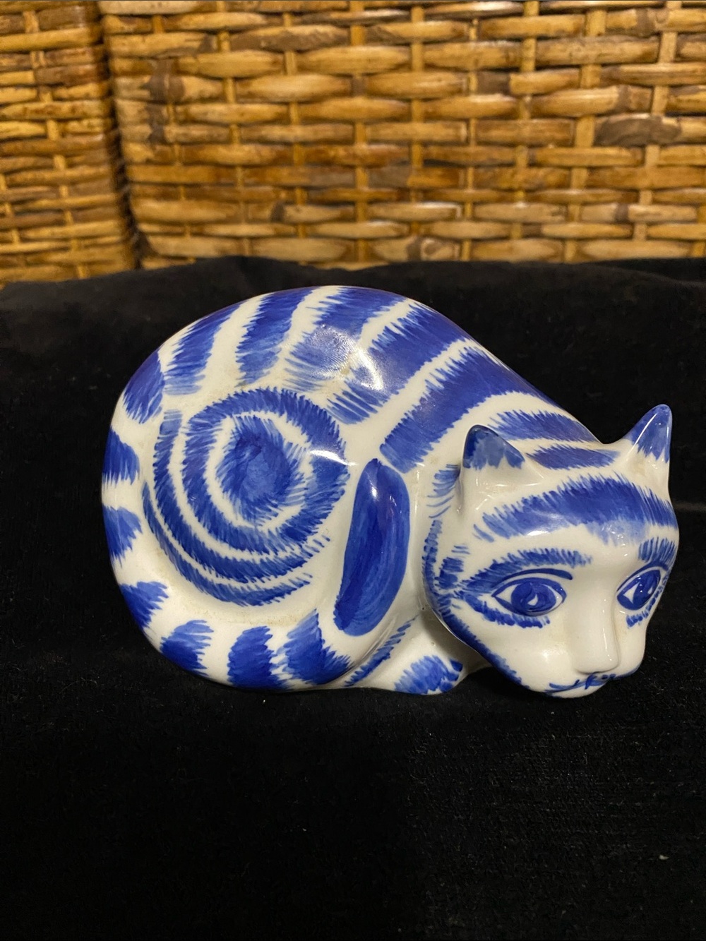 Vintage Blue & White Ceramic Cat